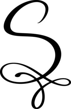 Calligraphic letter S forming an elegant initial in script typography, and design alphabet, representing decoration, vector