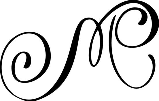 Black calligraphic letter m hand drawn forming part an elegant and design projects alphabet initial vector