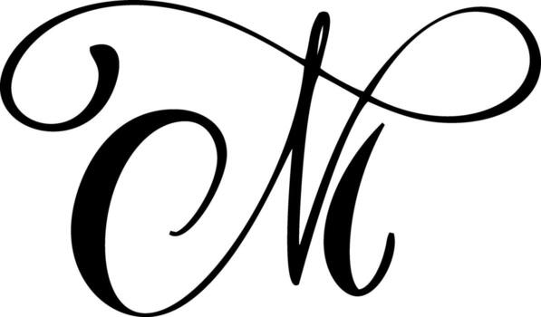 Capital letter m in elegant script font. Black alphabet typography design element or monogram initial branding vector