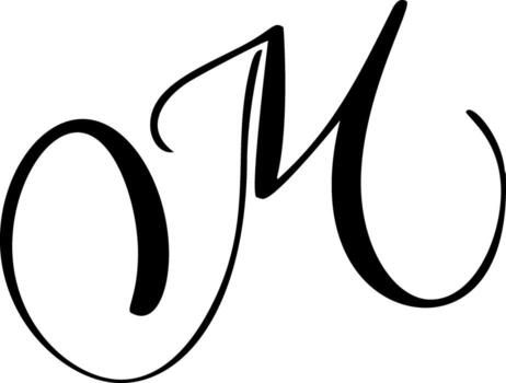 Capital letter m in elegant script font. Black alphabet typography design element for monogram initial branding vector