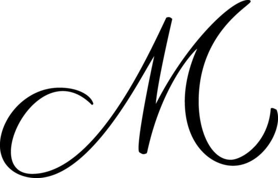 Capital letter m in elegant script font. Black alphabet typography design element for monogram or initial branding vector