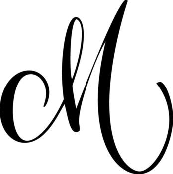 Capital letter m in elegant script font. Black alphabet typography design for element initial branding monogram vector
