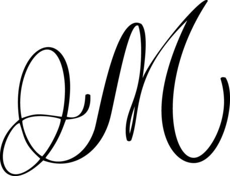 Capital letter m in elegant script font. Black alphabet typography design monogram element initial for branding vector