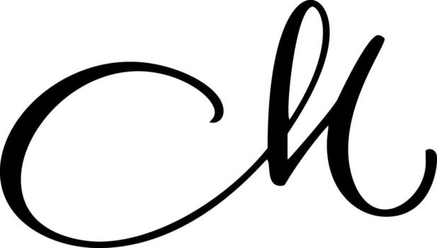 Capital letter m in elegant script font. Black alphabet typography design branding for element monogram initial vector