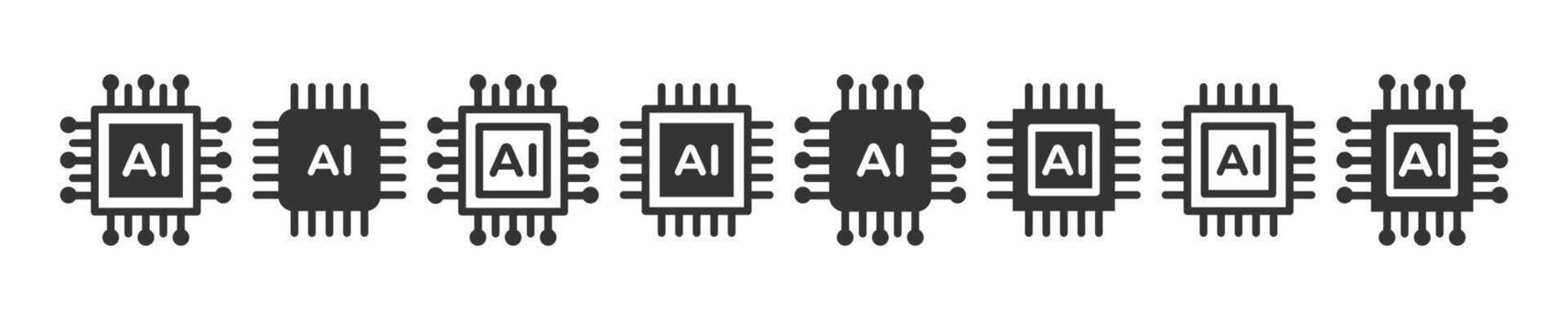 AI icon set. Artificial intelligence icons. Artificial intelligence microchip collection. AI chip vector