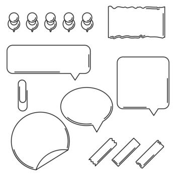 Set of line speech bubbles and pins. Decorative objects for design. vector
