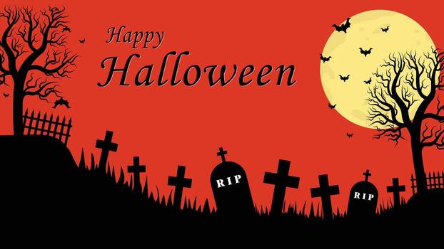 Scary Graveyard And Dead Tree Halloween Theme With Moon As Background vector