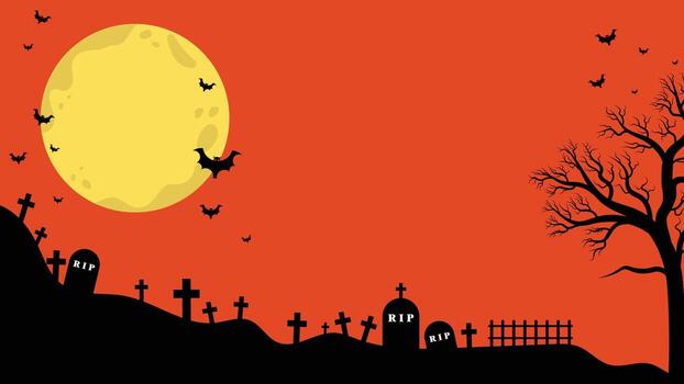 Graveyard on a Hill with Bats and Full Moon Background Halloween Theme vector