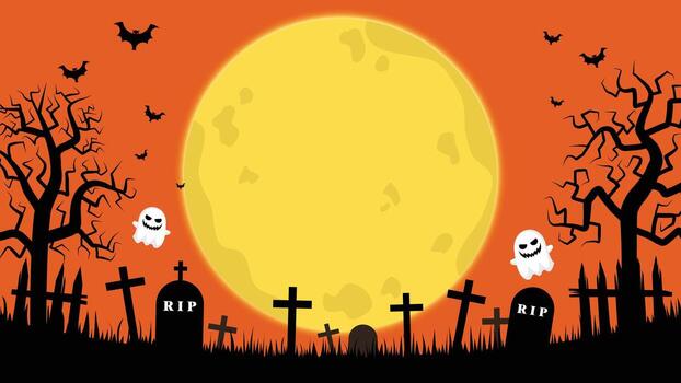 Haunted Graveyard And Dead Tree With Full Moon In The Background vector