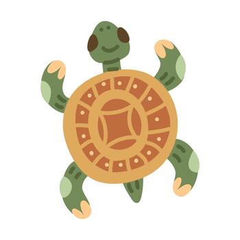 Flat color illustration of a turtle viewed from above. Stylized top-down view of a turtle with detailed shell pattern. Isolated graphic element suitable for design, education, and decoration. vector