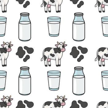 cow and milk pattern design vector