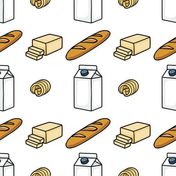 Illustration of milk, bread, and butter vector