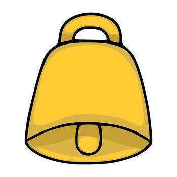 A simple, bright yellow bell with a black outline and subtle shading, presented as a clean illustration on a white background. vector