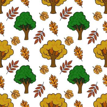 colorful trees and leaves pattern vector