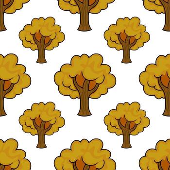 sin costura modelo de estilizado otoño arboles con dorado follaje y marrón bañador, conjunto en contra un limpiar blanco antecedentes. vector