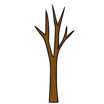 Stylized illustration of a bare, branching tree with a rich brown trunk and limbs, outlined in black, against a clean white background. vector