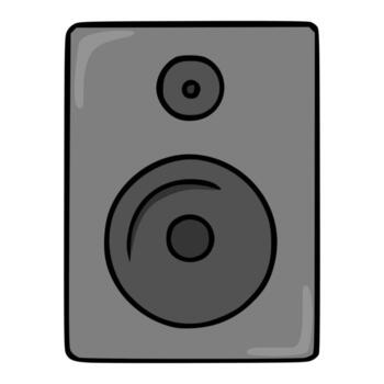 Stylized illustration of a gray speaker with two distinct drivers, featuring a bold black outline and subtle gray shading for depth. vector