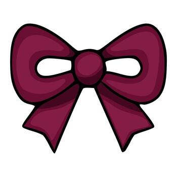 A simple, stylized plum-colored bow illustration with a bold black outline and subtle gradient shading, isolated on a clean white background. vector