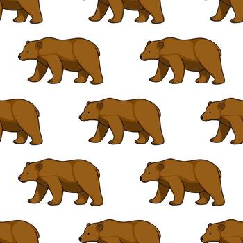 Seamless pattern featuring stylized brown bears walking against a clean white background, emphasizing a playful and naturalistic theme. vector