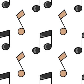 Seamless pattern featuring scattered musical notes with black and beige fills, creating a playful rhythm on a white background. vector