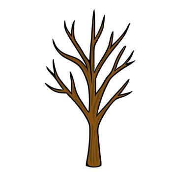 Stylized bare tree with brown trunk and branches, outlined in black, presented as a simple illustration on a white background. vector