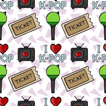 K-Pop concert tickets and lightsticks pattern vector