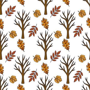 Autumn tree and leaf pattern vector