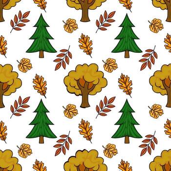 Autumn leaf and tree pattern design vector