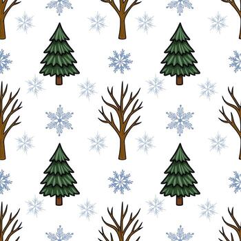 trees and snowflakes pattern vector
