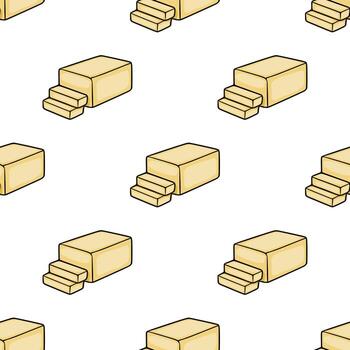 Seamless pattern featuring stylized butter blocks with subtle step-like details, rendered in a simple, clean isometric illustration style with a limited warm color palette and bold outlines. vector