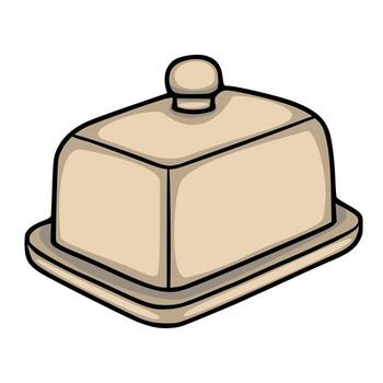 A minimalist illustration of a butter dish with a lid, showcasing a simple, clean design with subtle shading for depth. vector