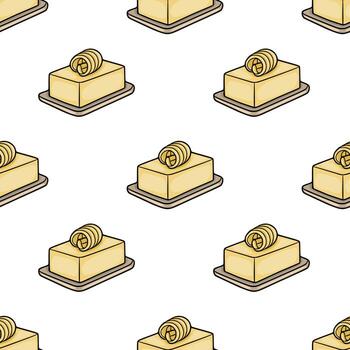 A charming pattern featuring butter pats with rolled curls, presented in a clean, isometric perspective against a white background, ideal for food-related designs. vector