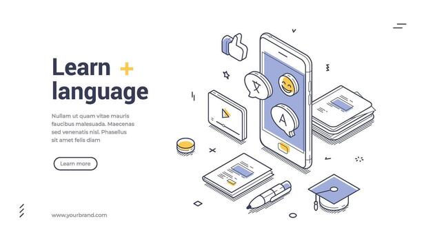aprender idioma educación móvil solicitud isométrica web bandera diseño modelo línea vector