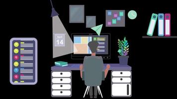 e-post sändning från dator till mobil. sändning och tar emot e-post. e-post animering med rörelse grafik. dataintrång med e-post skräppost video