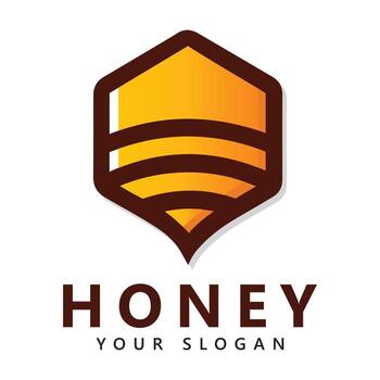 Honey Logo with Stylized Hexagonal Beehive and Flowing Lines vector