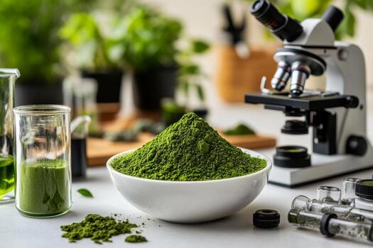 Exploring the Properties of Green Powder With Microscopes and Natural Elements in a Laboratory Setting. photo