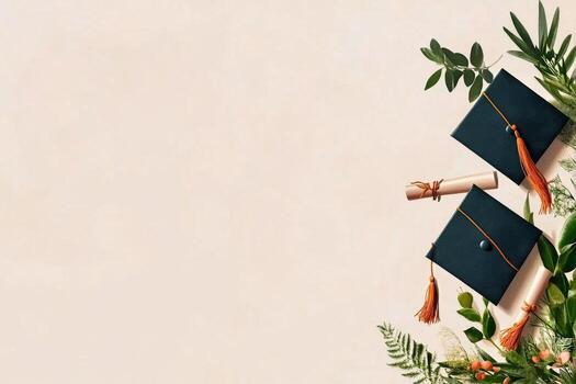 graduación tapas y rollos arreglado con verdor en un suave antecedentes durante un celebración evento foto