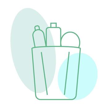 Minimal basket with toiletry bottles and soft background. vector