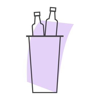 Outlined bucket with two bottles on violet background. vector