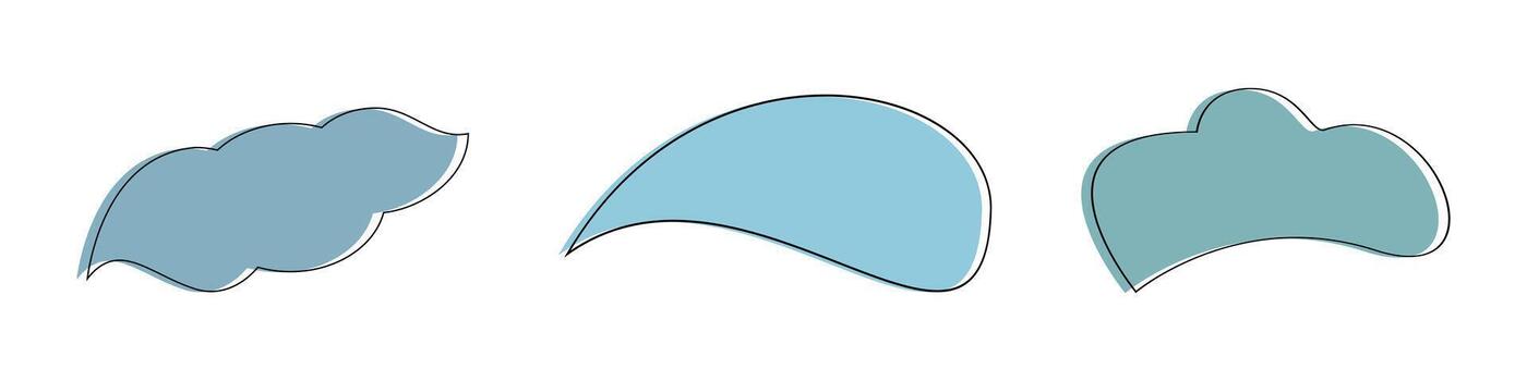 Three different shapes of clouds are shown in a blue color. vector