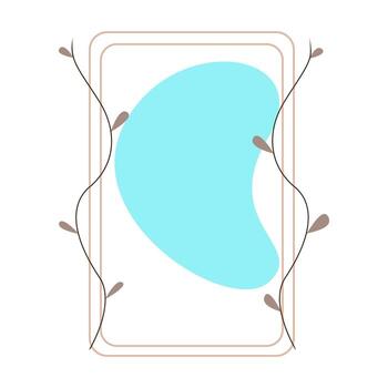 Minimal abstract mirror frame with decorative leaves. vector