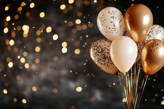 Balloons and Confetti Create a Festive Atmosphere for a Celebration Event at Night. photo