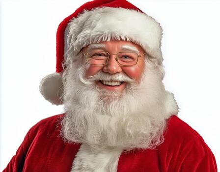 Cheerful Man Dressed as Santa Claus With a Big Smile and Festive Hat Against a Plain Background photo