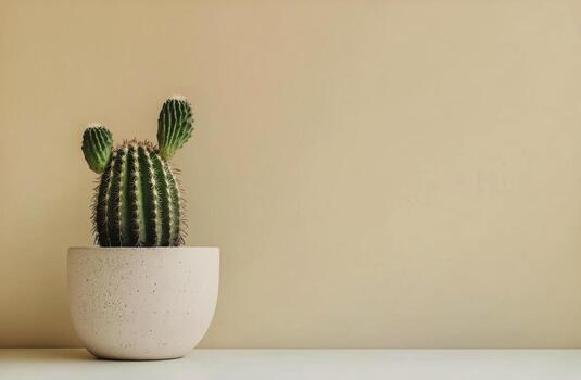 Cactus Growing in a Simple Pot Against a Plain Background in a Modern Setting photo