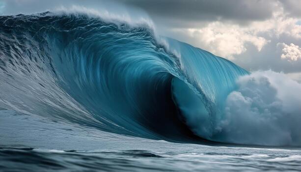 Massive Ocean Wave Crashing Just Before Stormy Weather in a Coastal Area photo