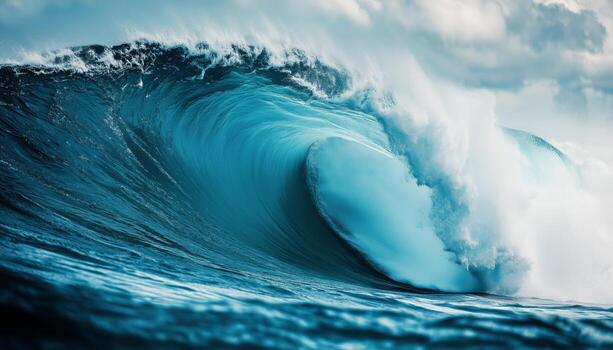 Crashing Waves Create Stunning Ocean Display Under Dark Stormy Sky at Dusk. photo