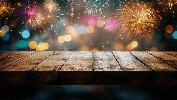 Bright Fireworks and Glowing Lights Create a Festive Backdrop for Celebration Night. photo