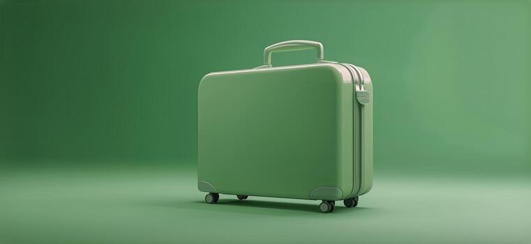 Stylish Green Suitcase on a Simple Green Background With Soft Lighting photo