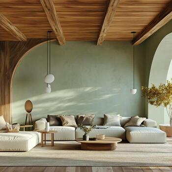 Bright Beach Scene With Palm Tree and Colorful Striped Sky at Sunset. photo