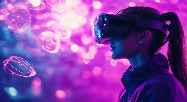 Exploring Virtual Reality With Colorful Visual Effects at a Tech Event. photo